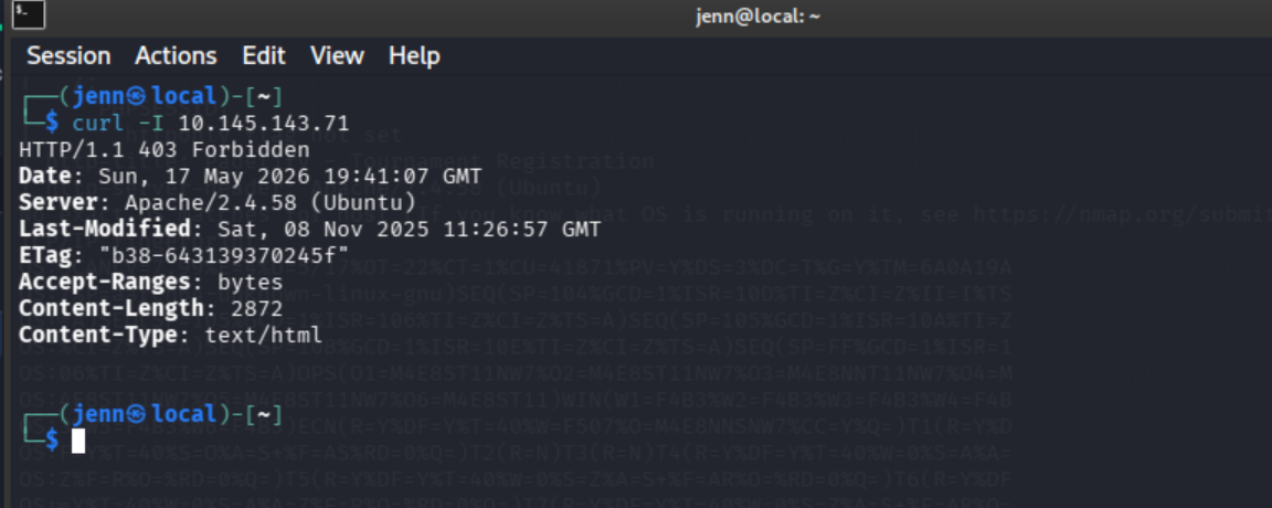 curl -I returning 403 with Apache/2.4.58 and ETag b38